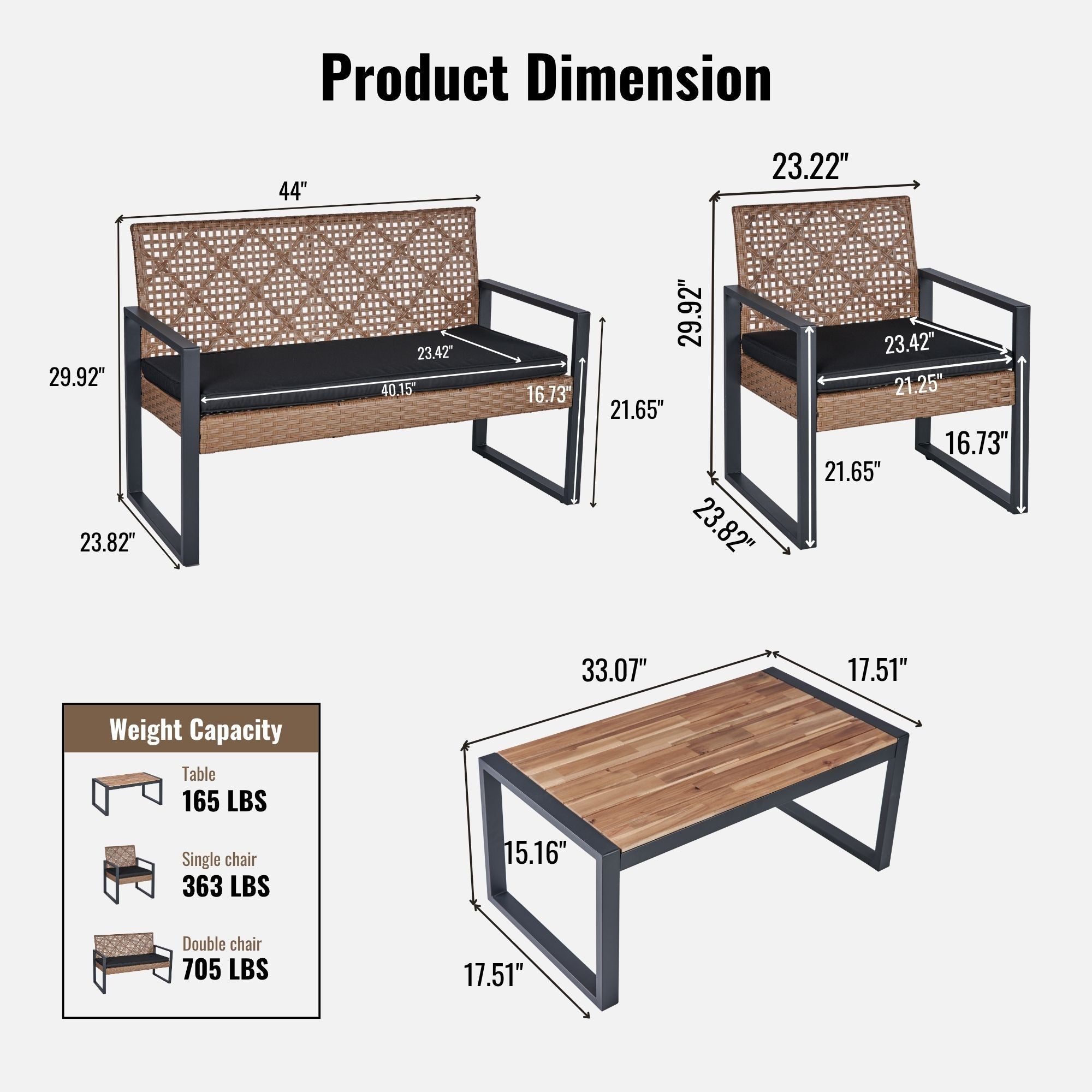 Anthony & Home Elite Collection outdoor 4-piece patio set with acacia wood table and handwoven PE rattan chairs.