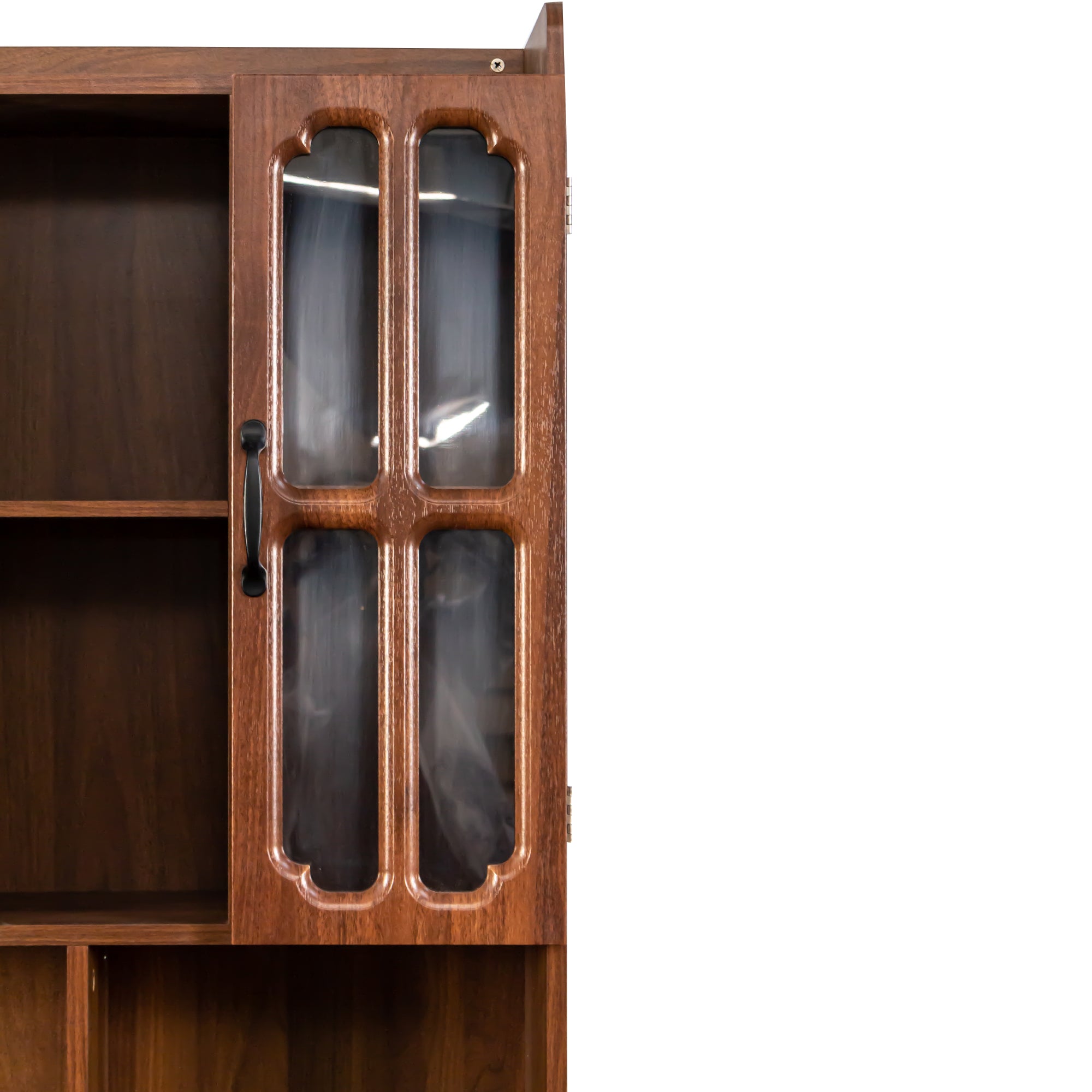 L-shaped corner desk with hutch in oak veneer by Anthony & Home, showing the workspace with storage compartments and a modern design.