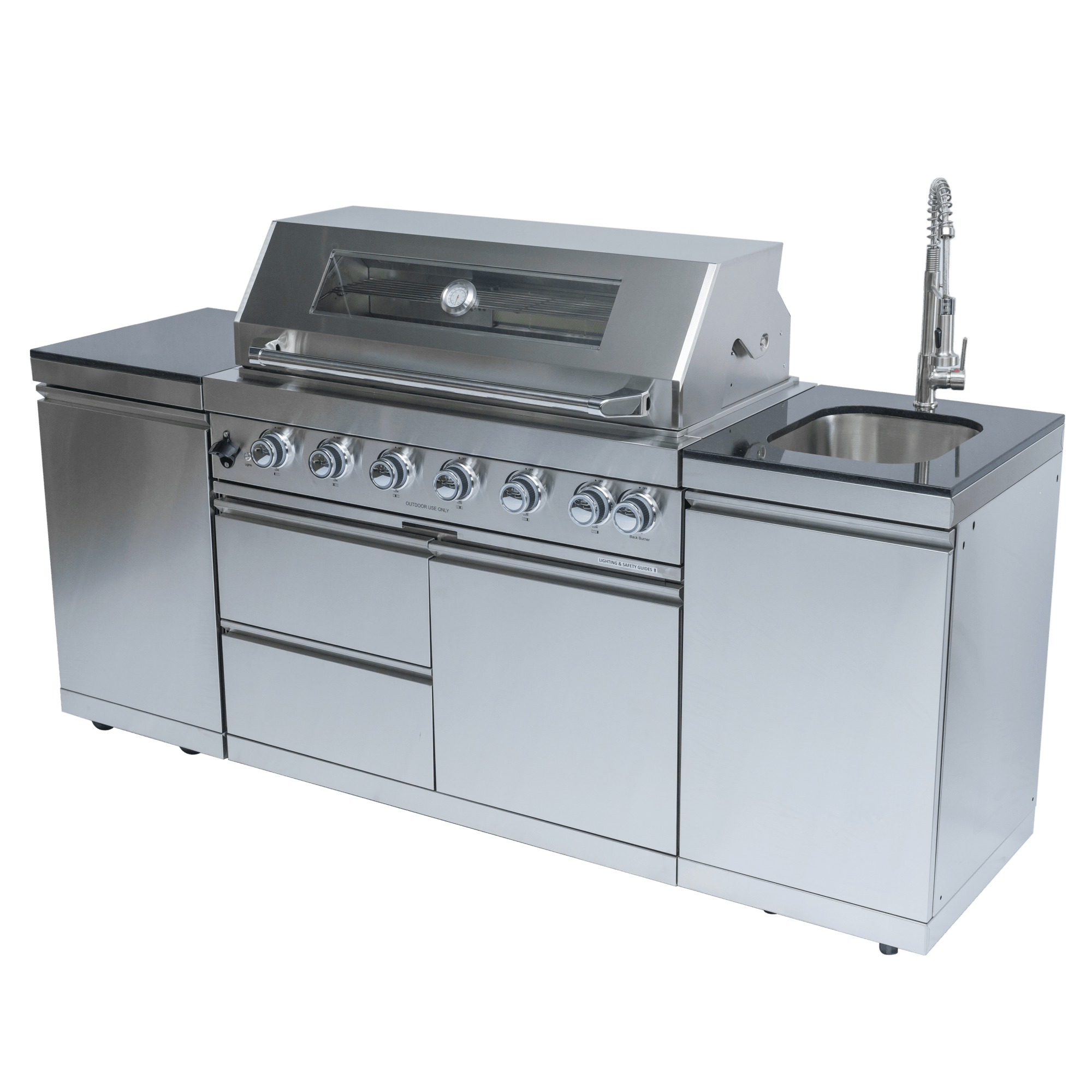 Anthony & Home Signature 43-inch gas outdoor kitchen island with durable granite countertop and built-in grill setup.