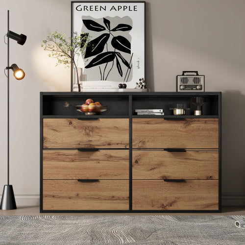 Oak Glass Sideboard Dresser With 6 Drawers And 2 Shelves
