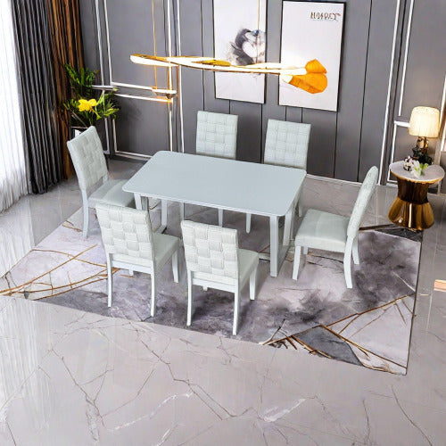 Fx D1 7 Piece Dining Set Chairs And Table Linen Upholstery