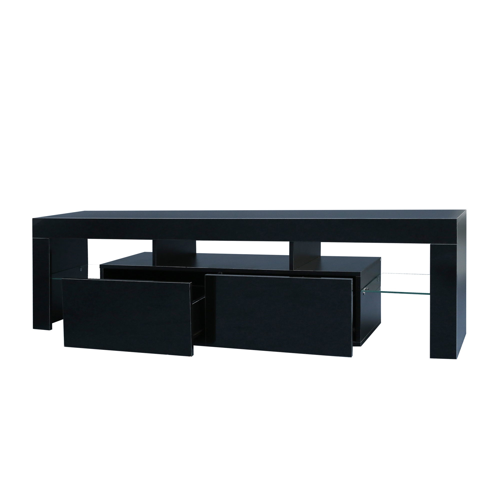 Matte black MDF TV console from Anthony & Home with sleek modern design and clean lines.
