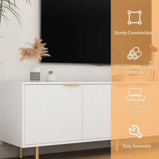White Fluted Modern TV Stand With Storage Doors 68 Inch