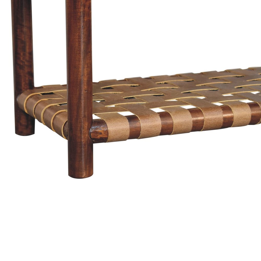 32" Brown Solid Wood Two Drawer Nightstand With Leather Shelf