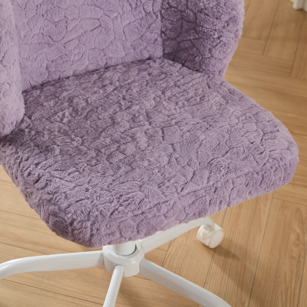 Anthony & Home violet rabbit-hair office chair with metal base, ergonomic design and plush upholstery for comfortable workspace seating.