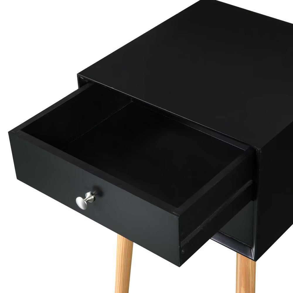Modern Bedside Table With Two Drawers And Wood Legs