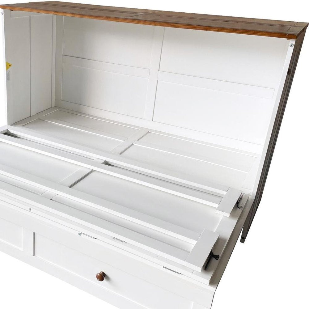 White Wood Queen Murphy Bed With USB And Drawer - Anthony & Home