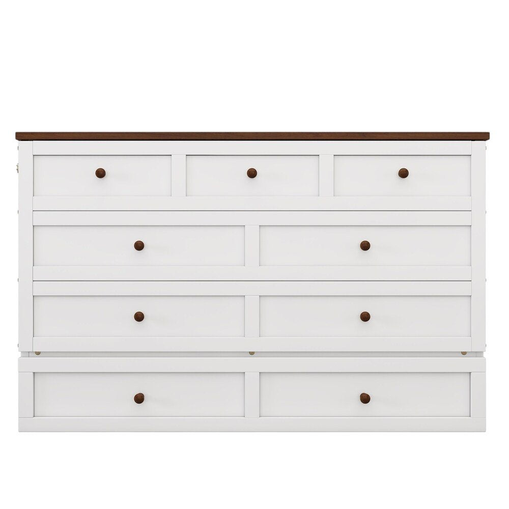 White Wood Queen Murphy Bed With USB And Drawer - Anthony & Home