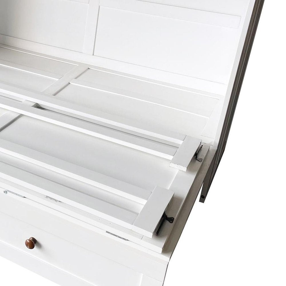 White Wood Queen Murphy Bed With USB And Drawer - Anthony & Home