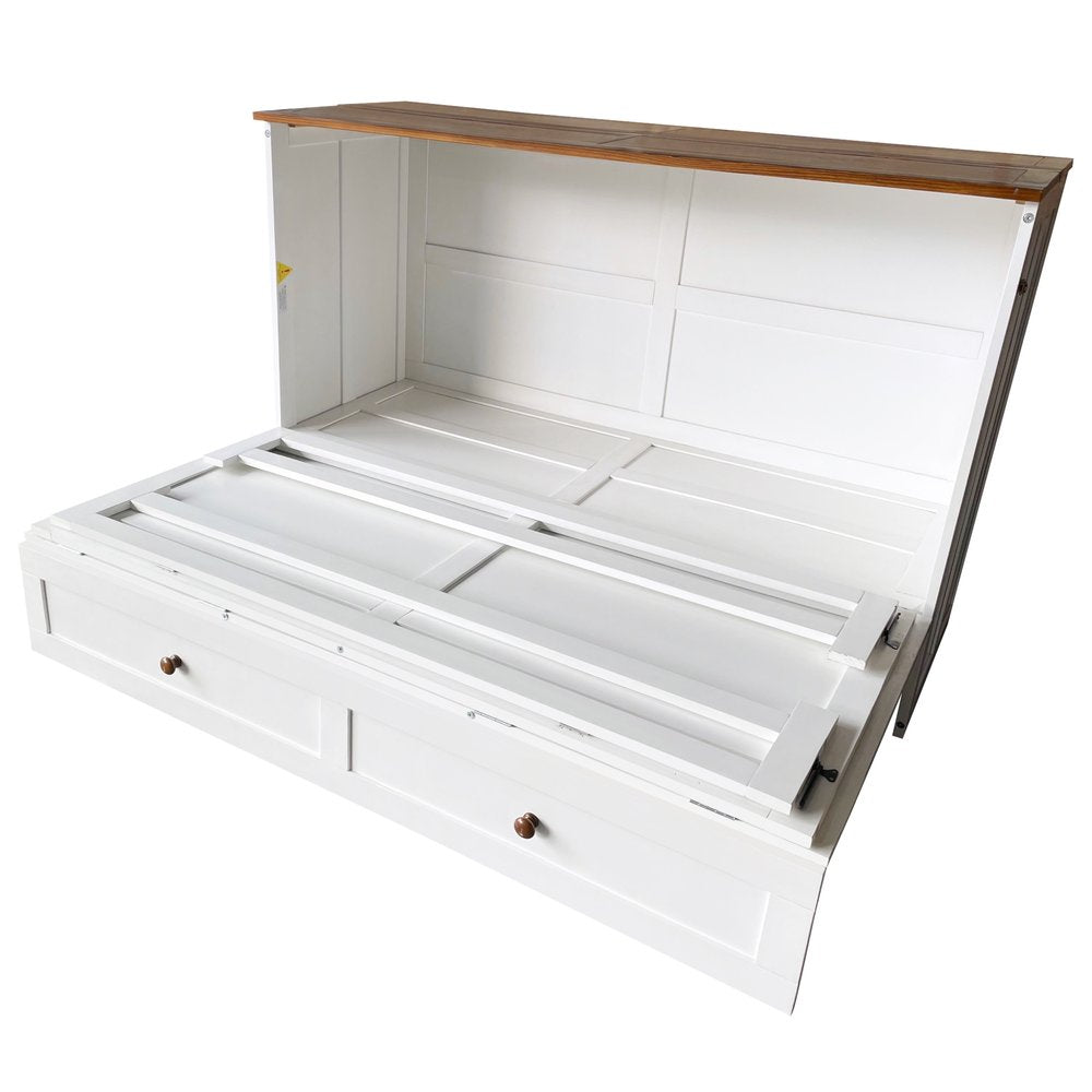 White Wood Queen Murphy Bed With USB And Drawer - Anthony & Home