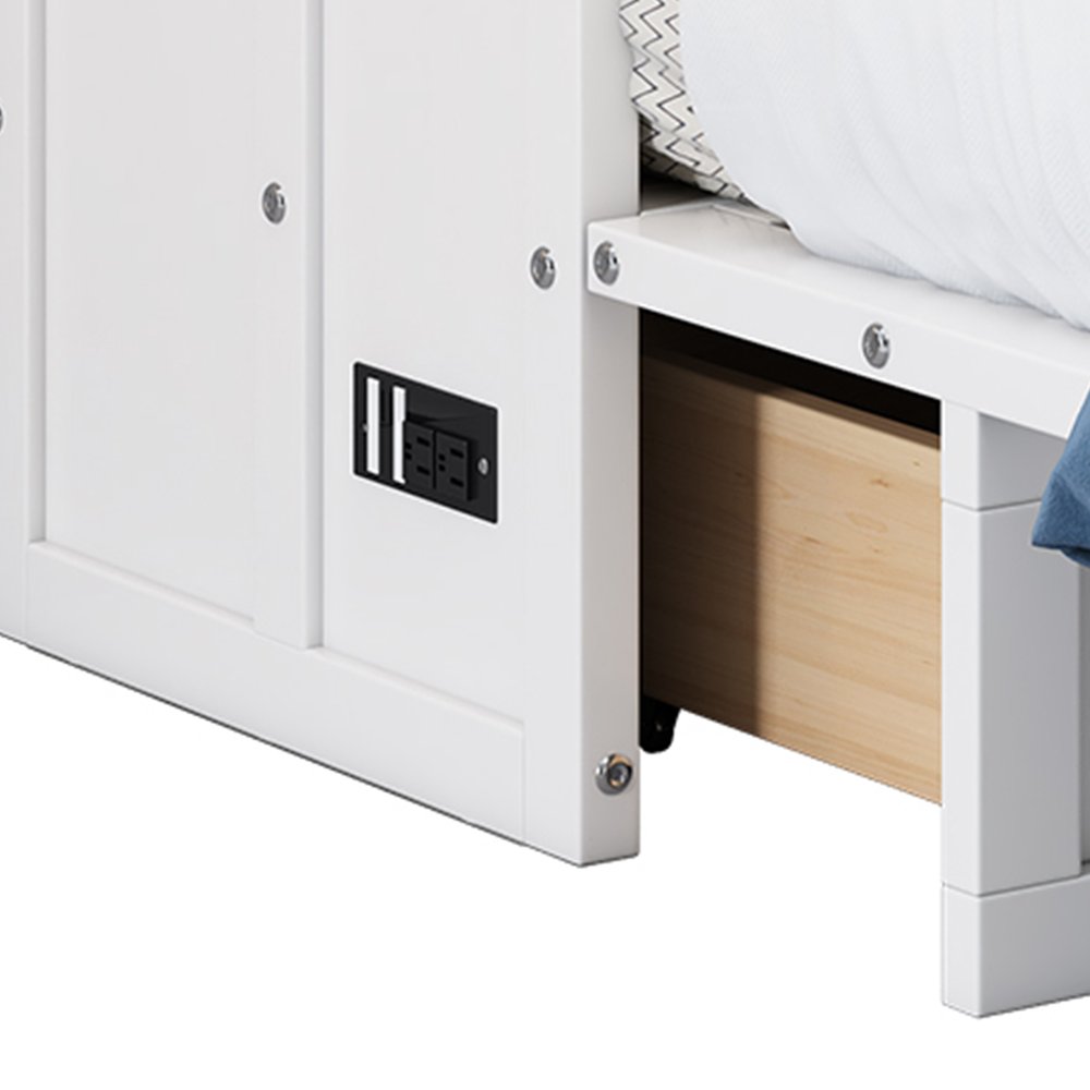 White Wood Queen Murphy Bed With USB And Drawer - Anthony & Home