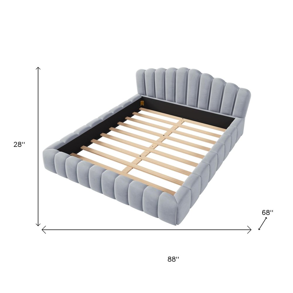 Light Blue Tufted Velvet Upholstered Queen Bed Frame