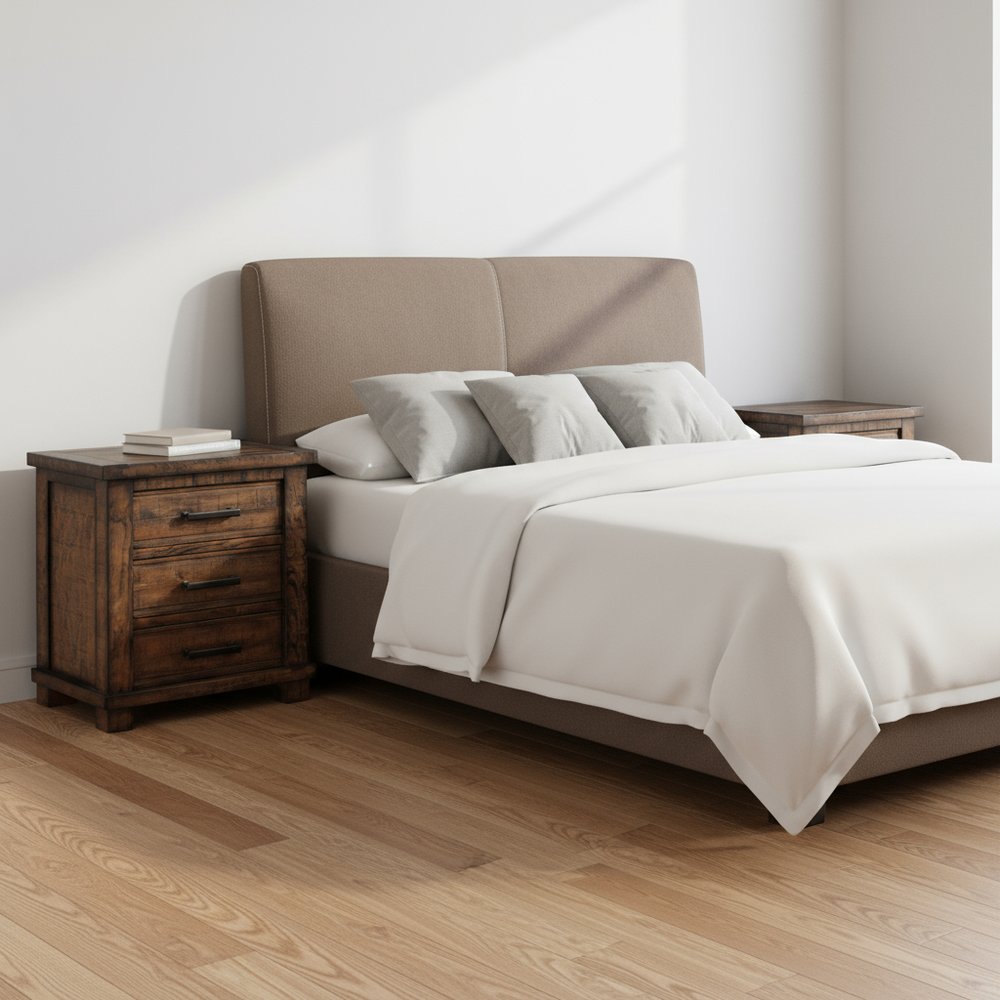 Set of Two 26" Walnut Solid Wood Distressed Three Drawer Nightstand