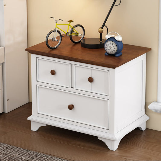 28" White And Walnut Brown Wood Two Drawer Nightstand