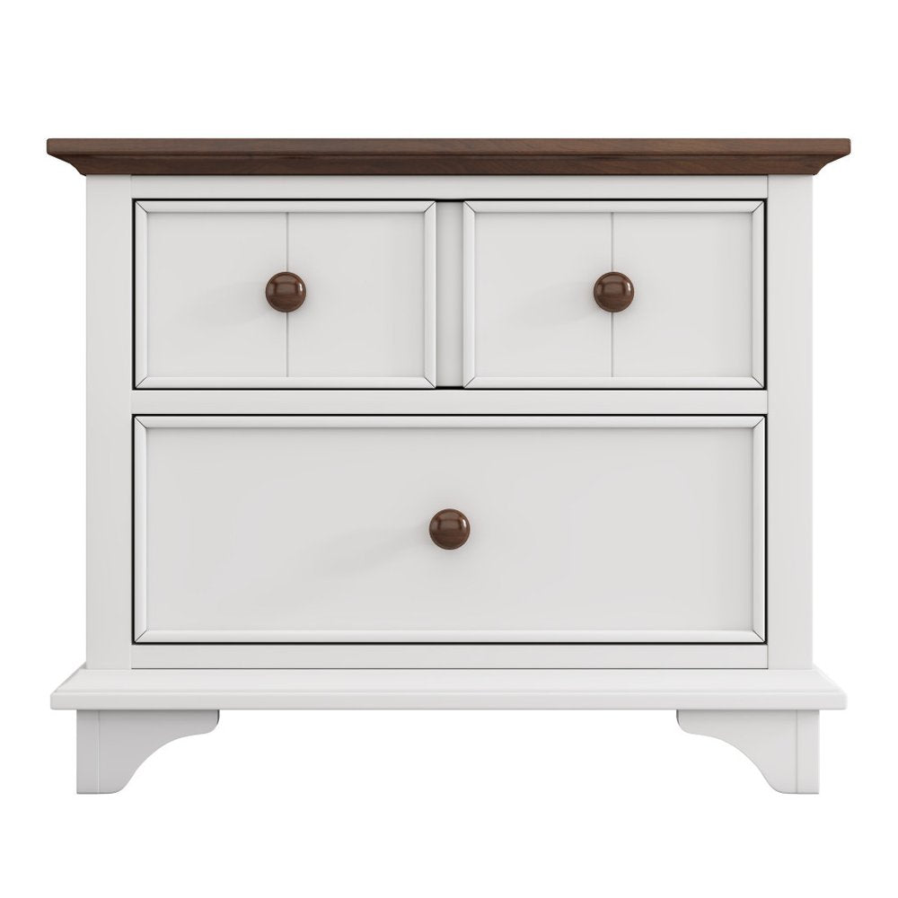 28" White And Walnut Brown Wood Two Drawer Nightstand