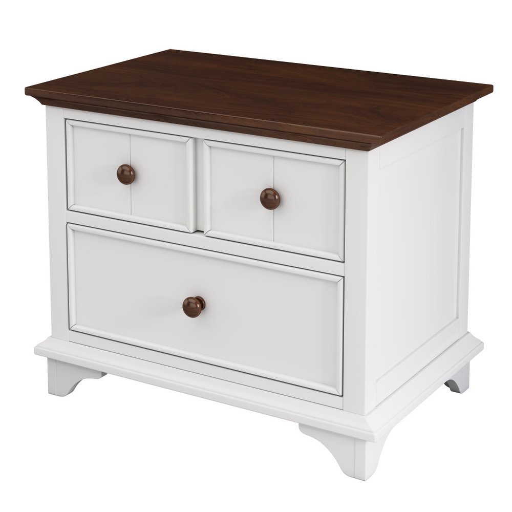 28" White And Walnut Brown Wood Two Drawer Nightstand