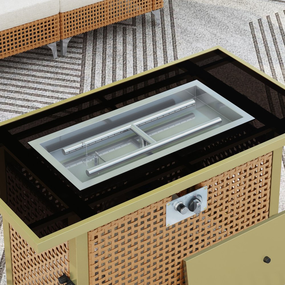 60000 BTU 43" Natural And Black Steel And Wicker Propane Fire Pit Table With Cover