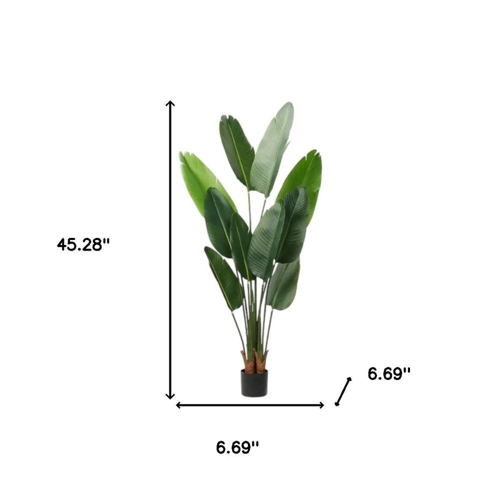 Set of Two 7" Green Artificial Banana Leaf In Cylindrical Black Cement Pot