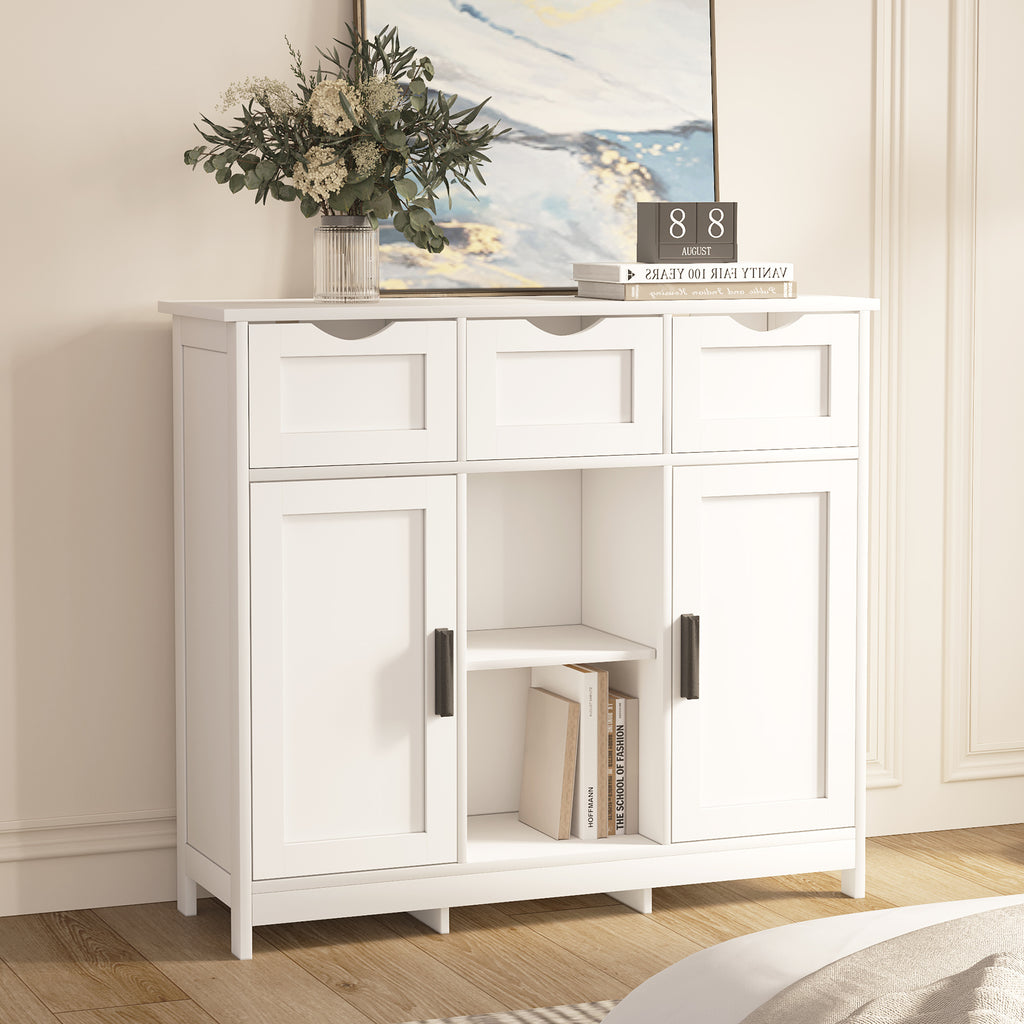 White Storage Cabinet With Drawers And Shelves For Home
