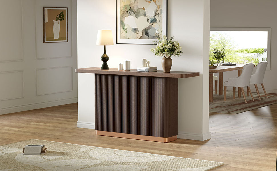 Anthony & Home console table with ash veneer top, fluted base, and metal accent, part of the Studio Collection.