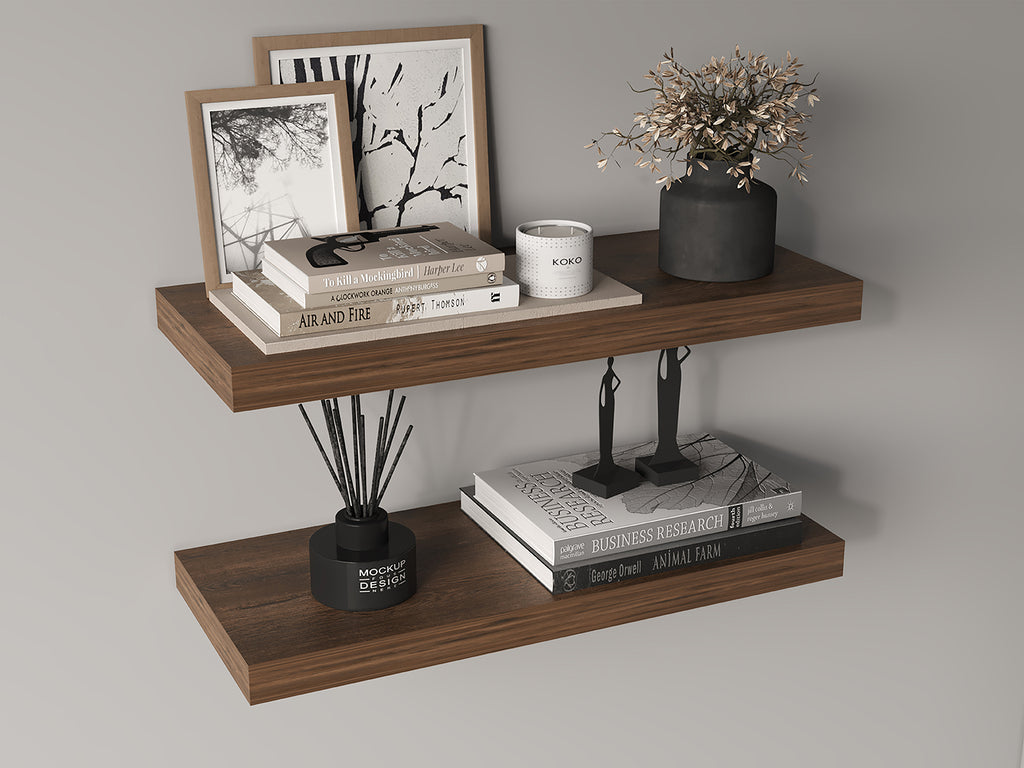 Set of two Ecco Signature floating shelves by Anthony & Home, 31.5 inches wide, mounted for wall storage or display.