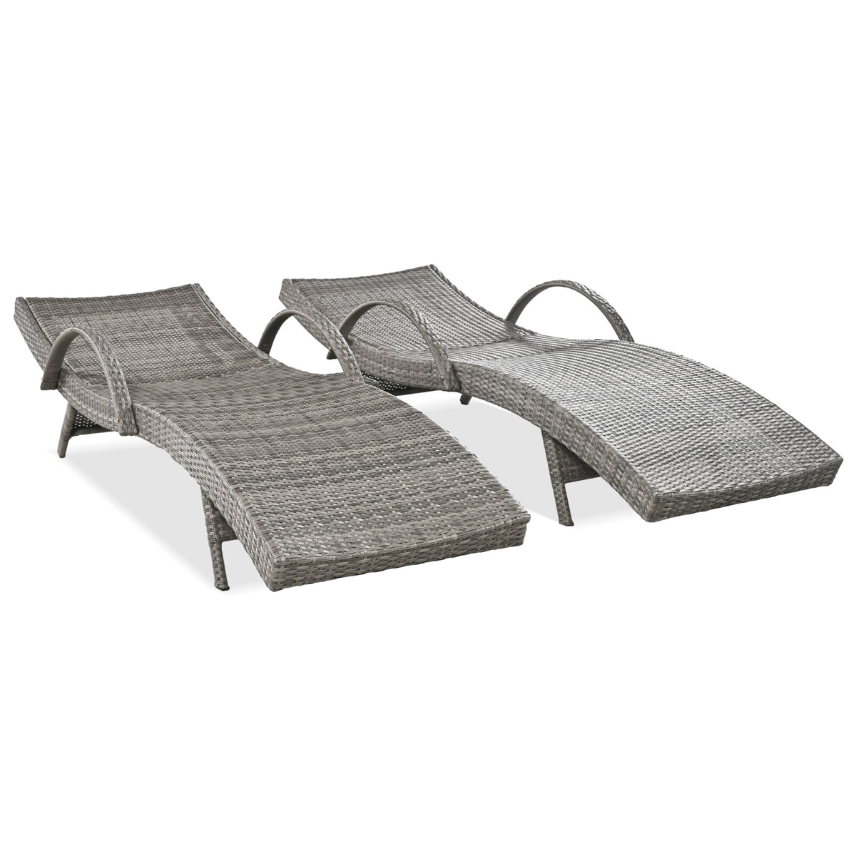 Grey outdoor wicker chaise lounge set with ergonomic wave design by Anthony & Home, featuring comfortable cushions and stylish patio furniture.