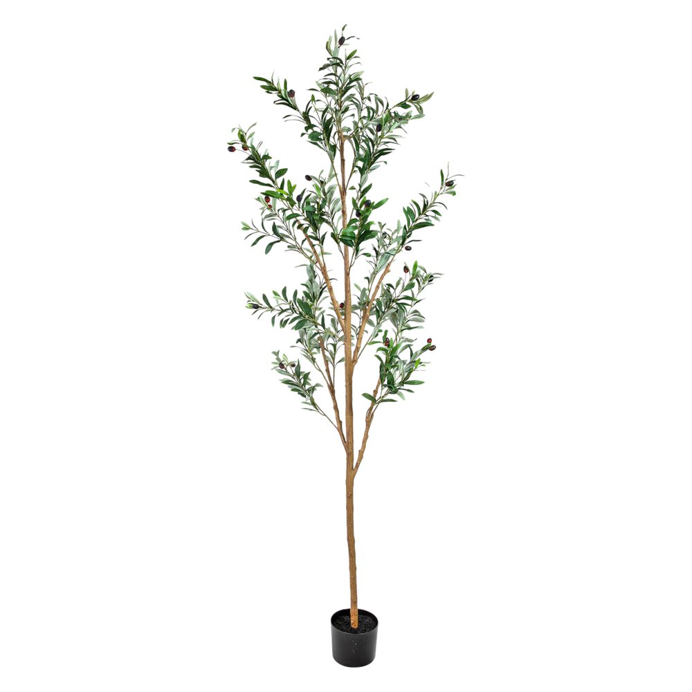 Set of Two 72" Green Artificial Olive Trees in a Black Pots
