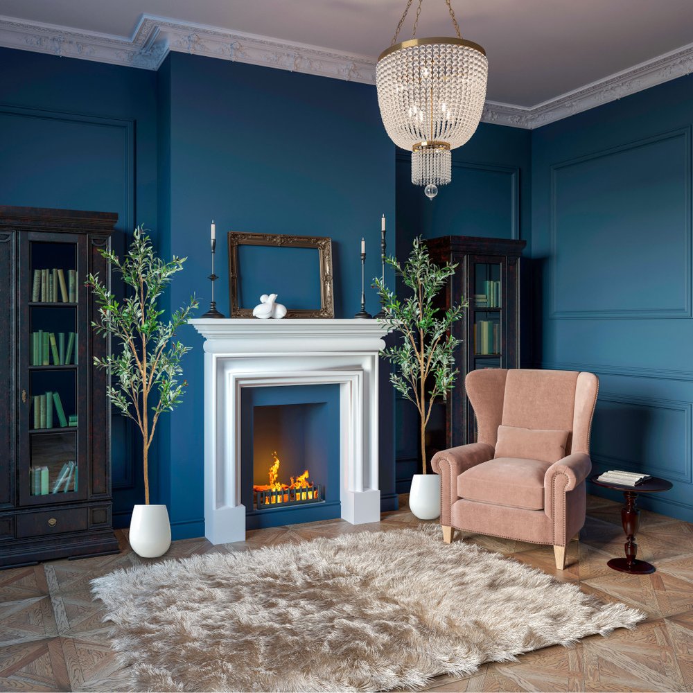 Set of Two 72" Green Artificial Olive Trees in a Black Pots