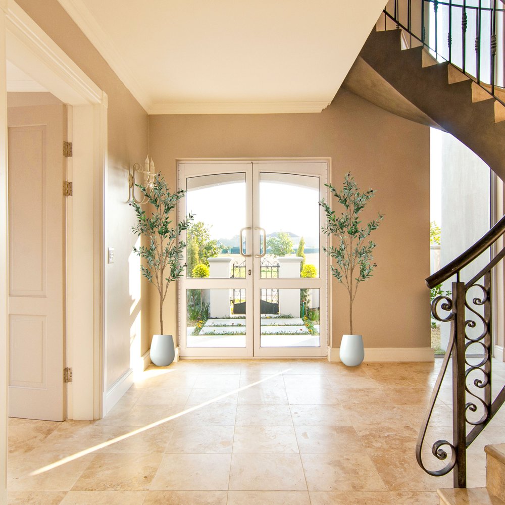 Set Of Two 84" Green Artificial Olive Trees in a Black Pot