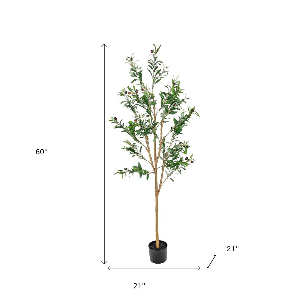 60" Green Olive Artificial Tree in a Black Pot