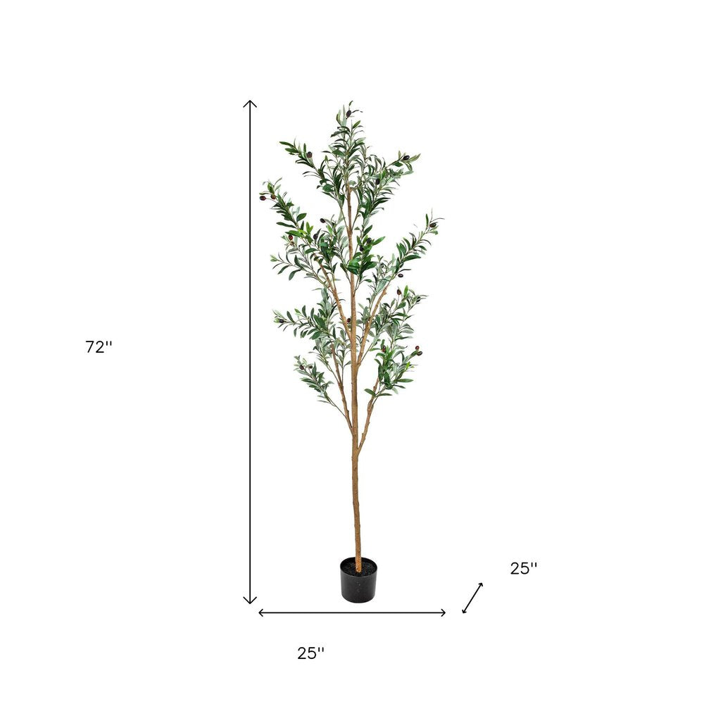 72" Green Olive Artificial Tree in a Black Pot