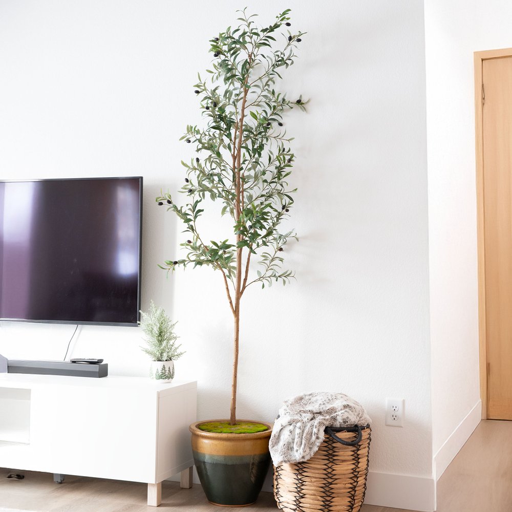 84" Green Olive Artificial Tree in a Black Pot