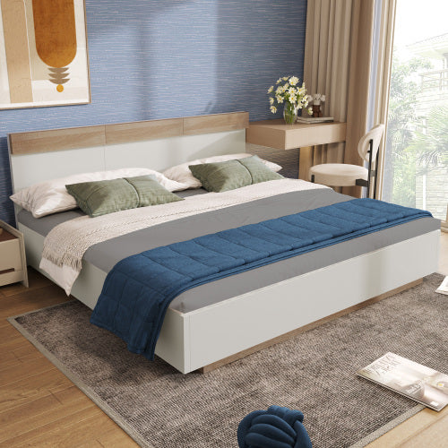 Floating Bed With Timber Slatted Frame Headboard 140x200