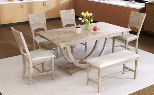 Topmax 6 Wood Half Round Dining Set With Bench And Chairs