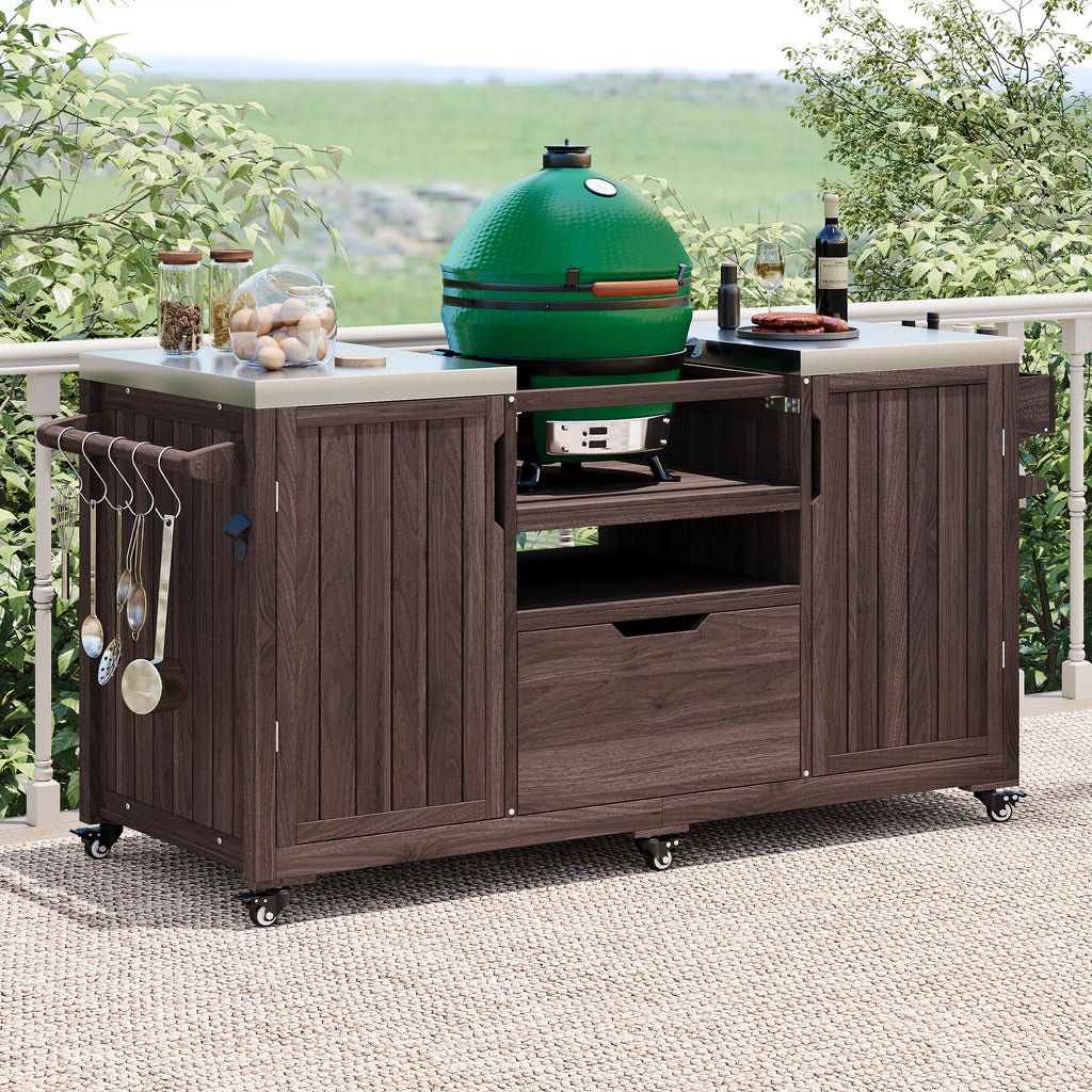 Anthony & Home Atelier Edition outdoor kitchen island with solid wood construction, designed for Kamado grills.