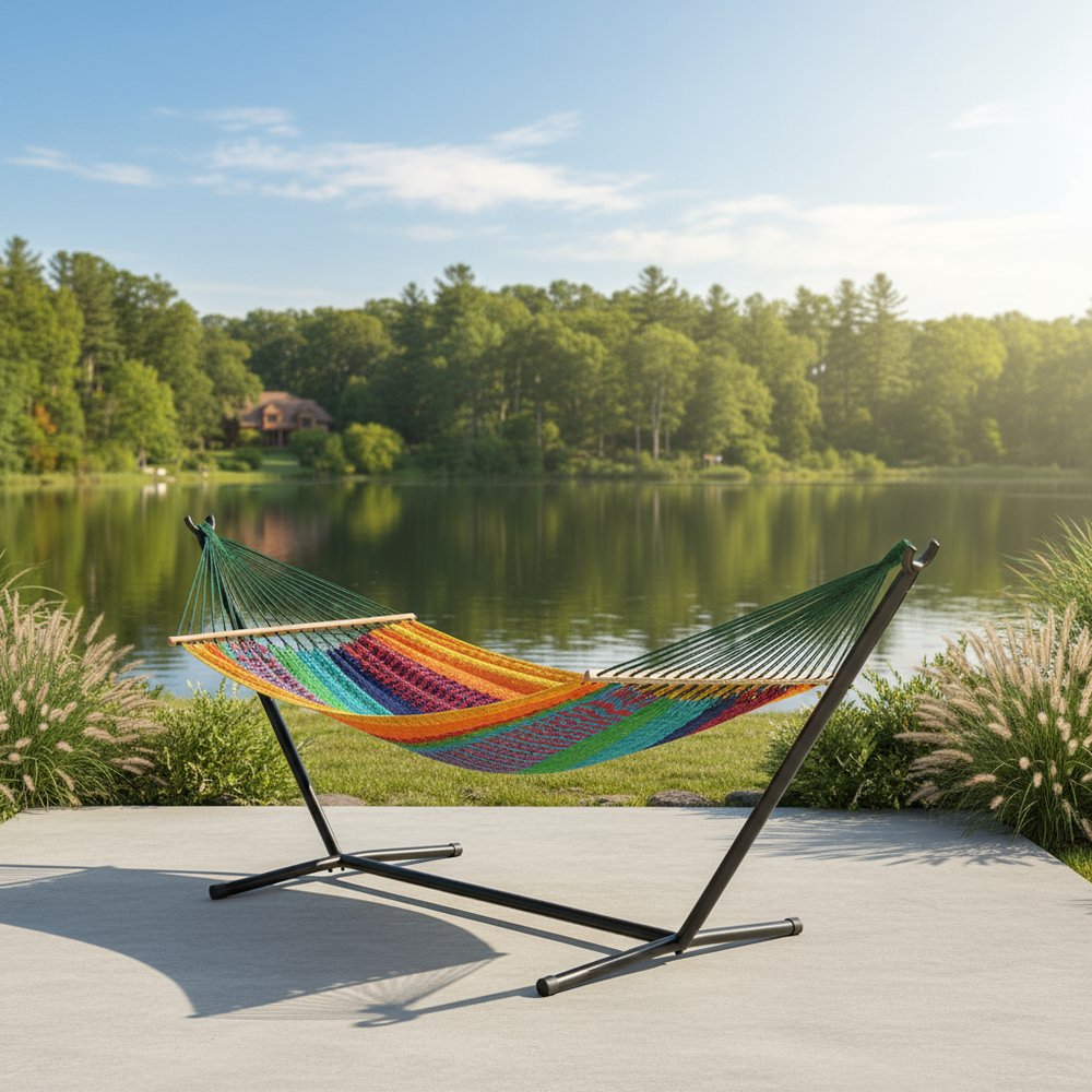 Green Red And Yellow Striped Double Hammock