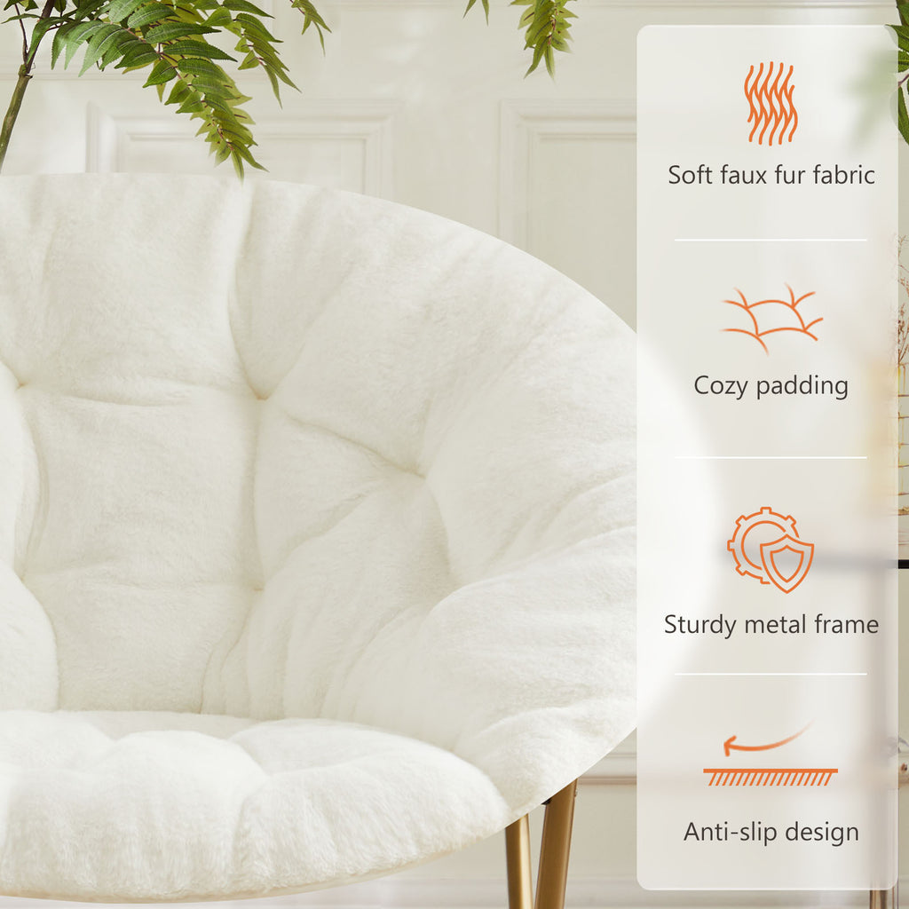 White Faux Fur Disc Chair For Bedroom And Living Room