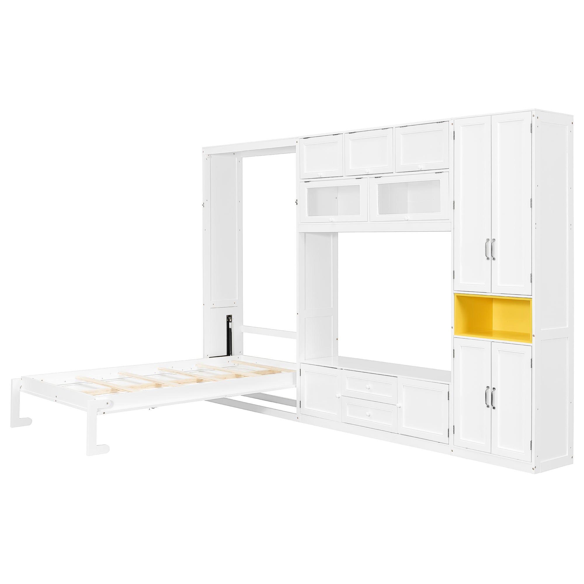 Solid wood Murphy bed with TV stand in white, twin size, featuring two drawers and cabinets by Anthony & Home