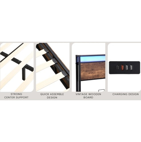 Wooden Platform Bed Frame With Lift Storage And Charging