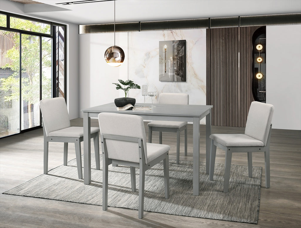 Grey Finish 5 Piece Dining Set With Table And Beige Chairs