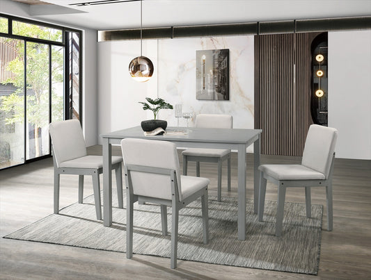 Grey Finish 5 Piece Dining Set With Table And Beige Chairs