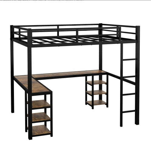 Full Metal Loft Bed With Desk Shelves And Ladder Guardrails