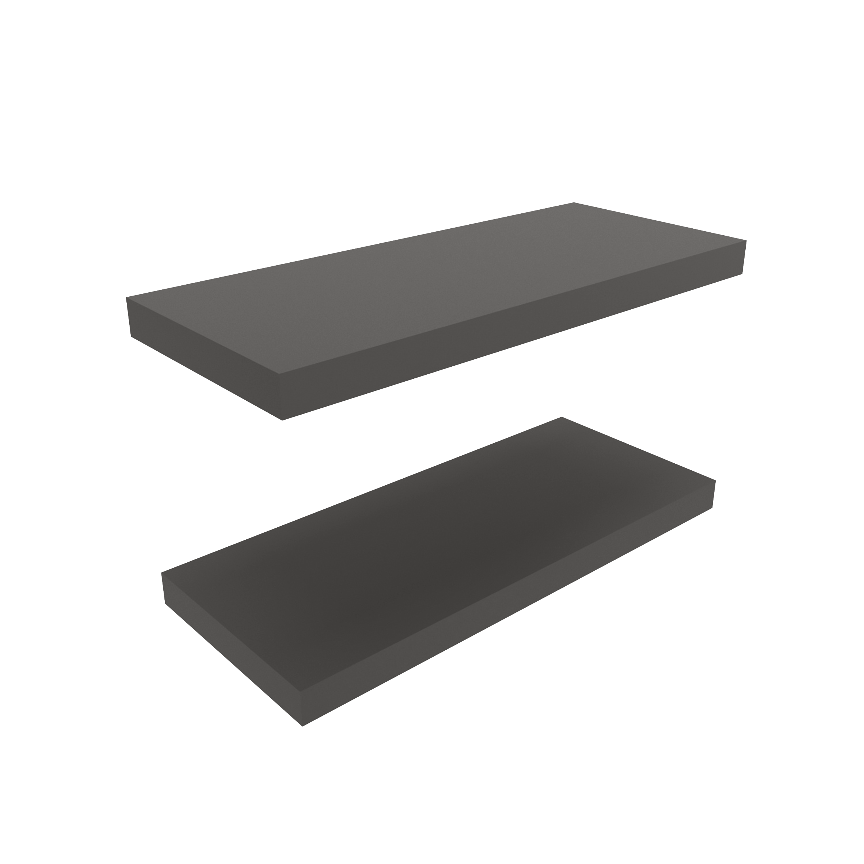 Matte gray Anthony & Home Studio two-tier floating shelves mounted on a wall with decorative items displayed