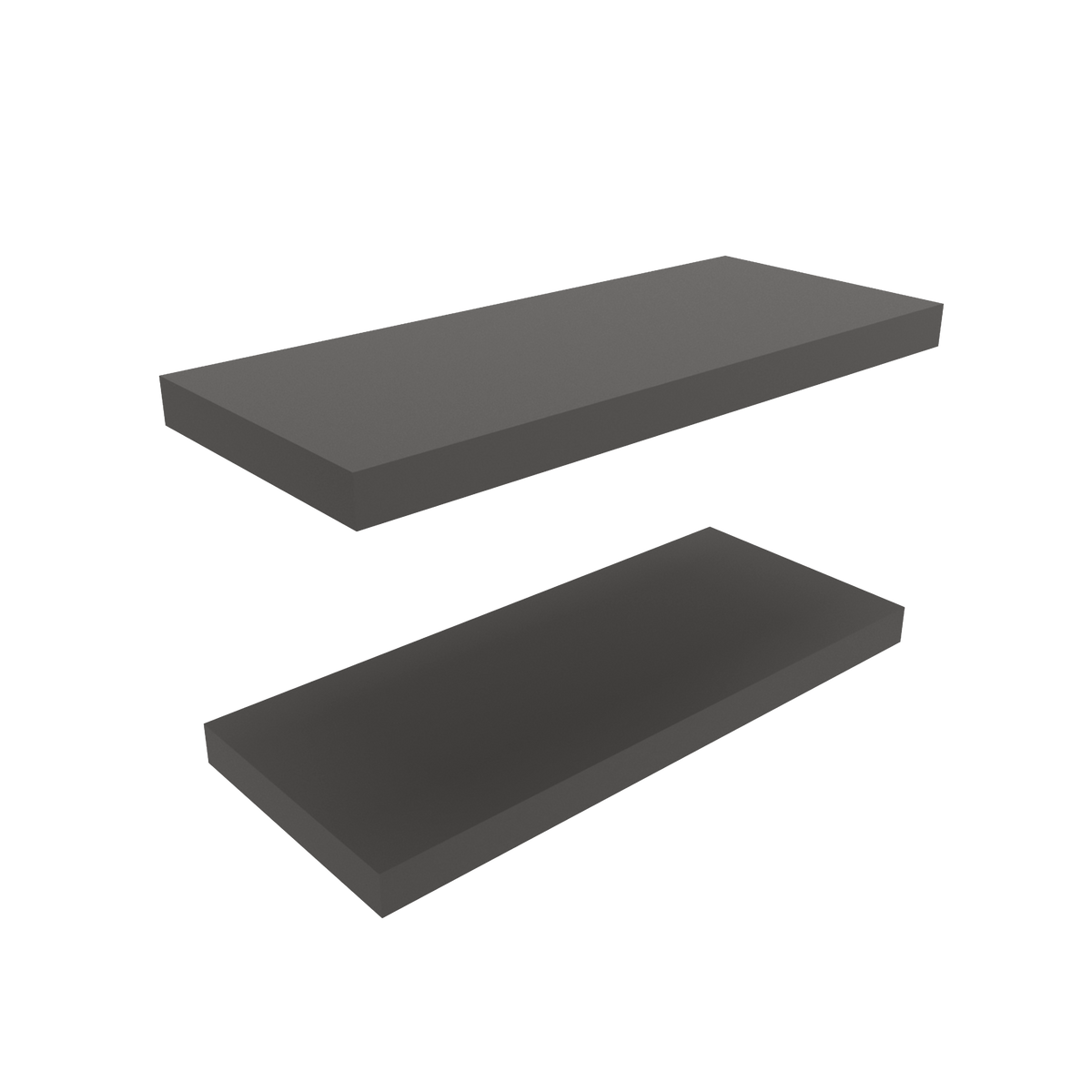 Matte gray Anthony & Home Studio two-tier floating shelves mounted on a wall with decorative items displayed