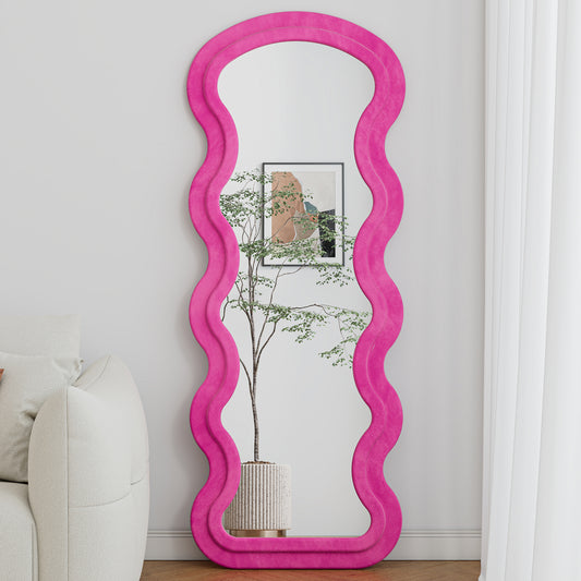 Rose Floor Mirror With Stand Wave Metal And Synthetic Wood Frame Full Length Luxury Edition