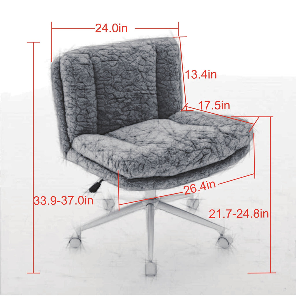 Anthony & Home Studio Pink Faux Rabbit Hair Office Chair with metal base and 26.4-inch wide seat, stylish and comfortable workspace seating