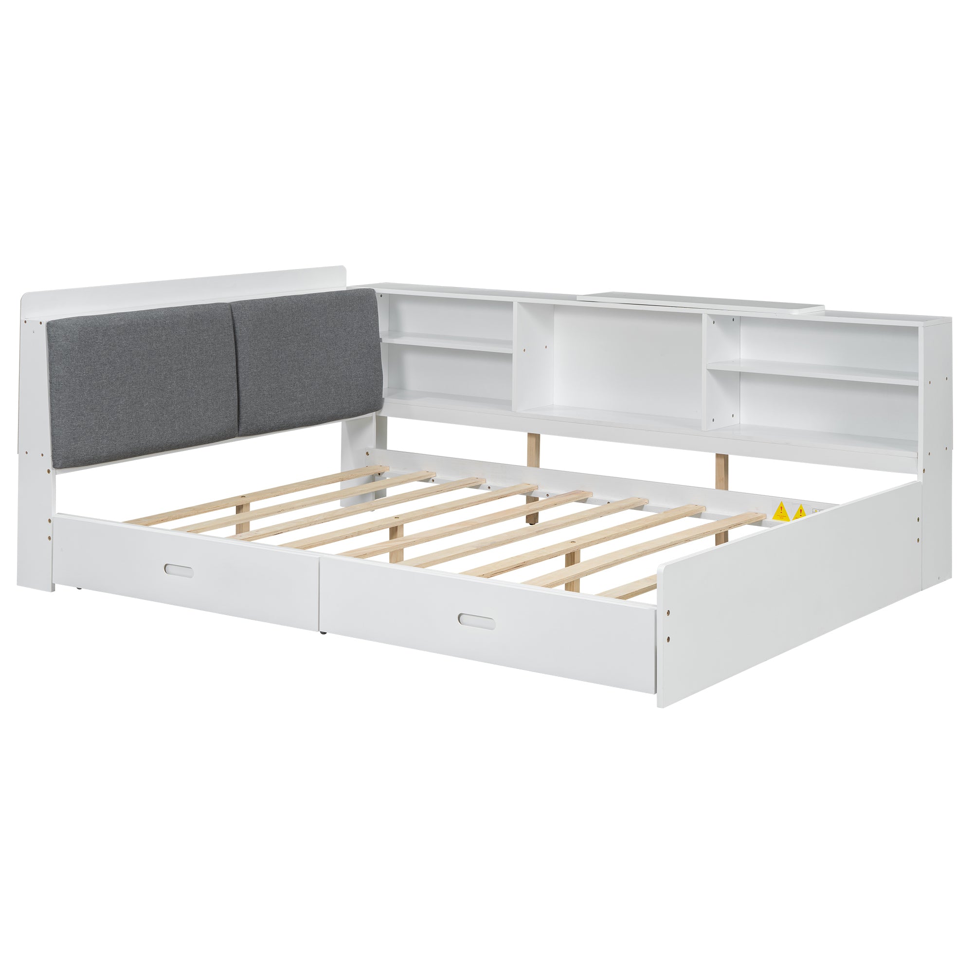 Anthony & Home solid wood platform bed with storage headboard, showcasing a sturdy frame and integrated storage compartments.