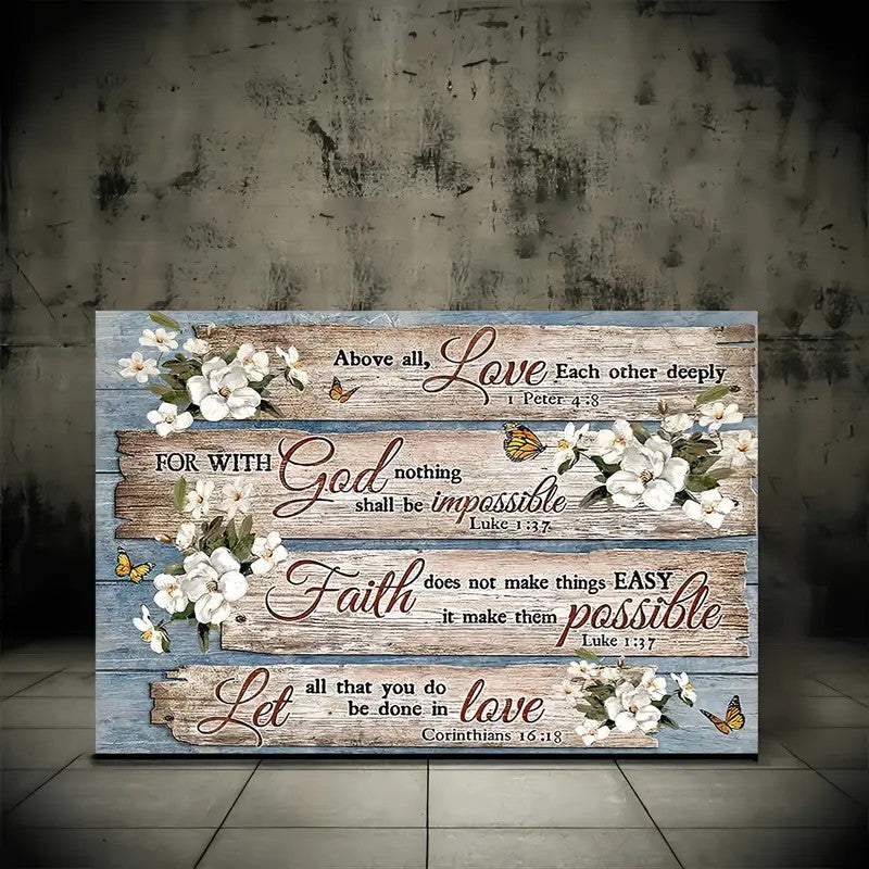1 Piece Wood Frame Canvas Painting, Christian Bible Verses Country Inspirational Bible Verses Flower Picture Wall Art Print For Home Decor, Living Room And Bedroom