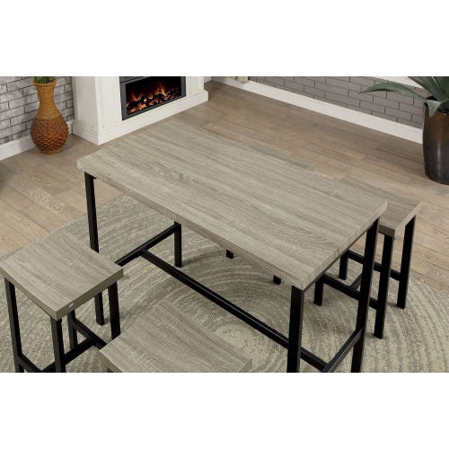 5 Pc Counter Height Table Set Black Gray Dining Chairs PVC