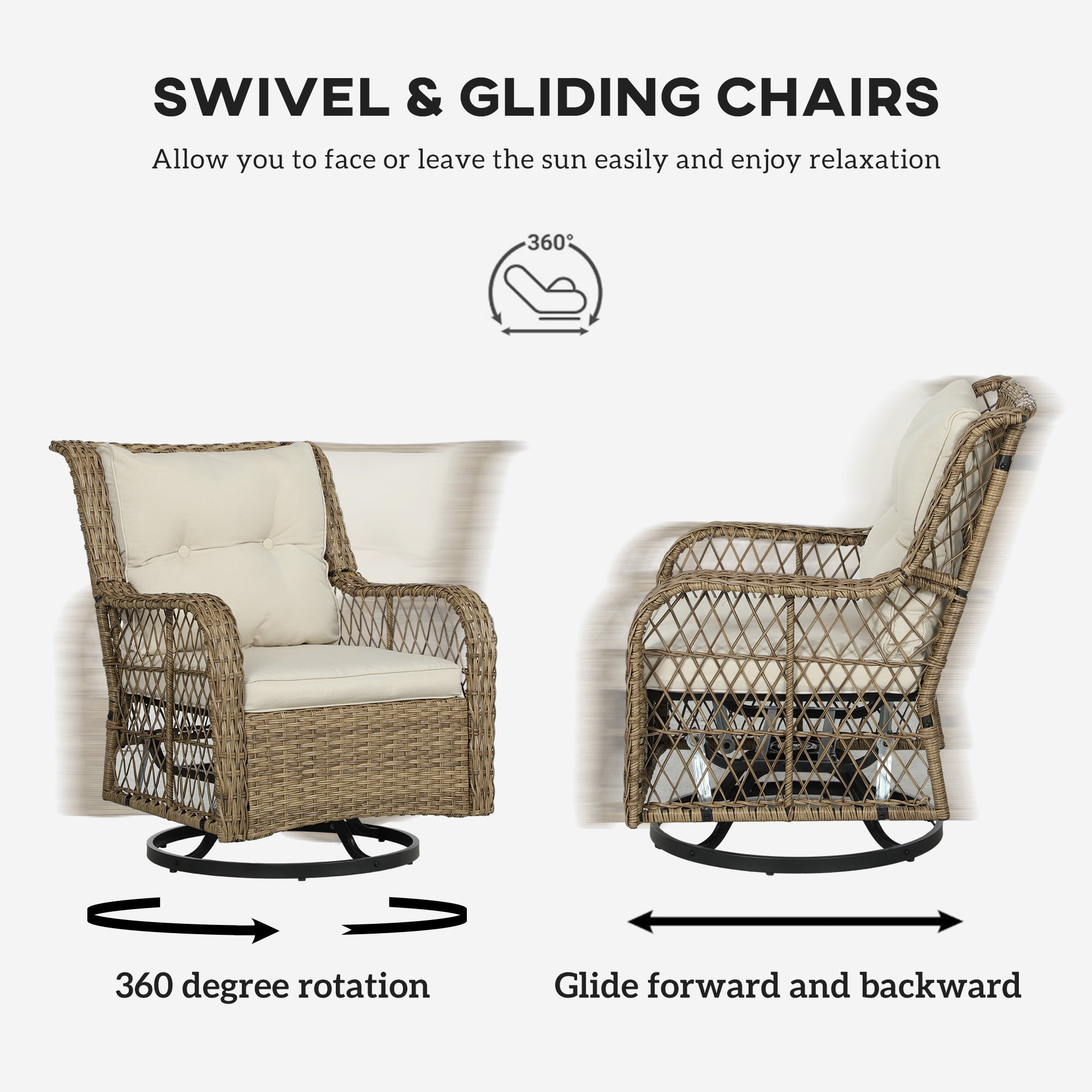 3 Piece Outdoor Wicker Bistro Set With Swivel Glider Chairs